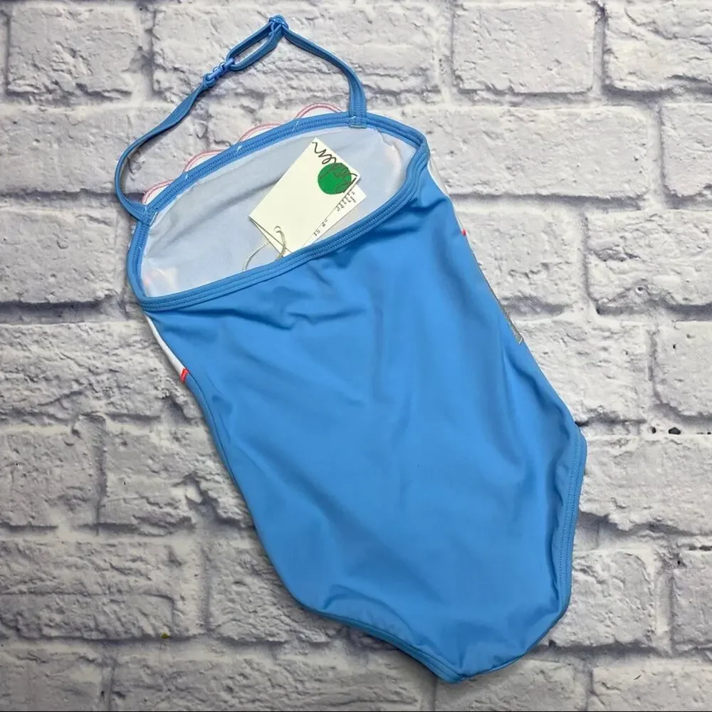 Mini Boden Unicorn Appliqué Swimsuit in Cloud Blue Unicorn